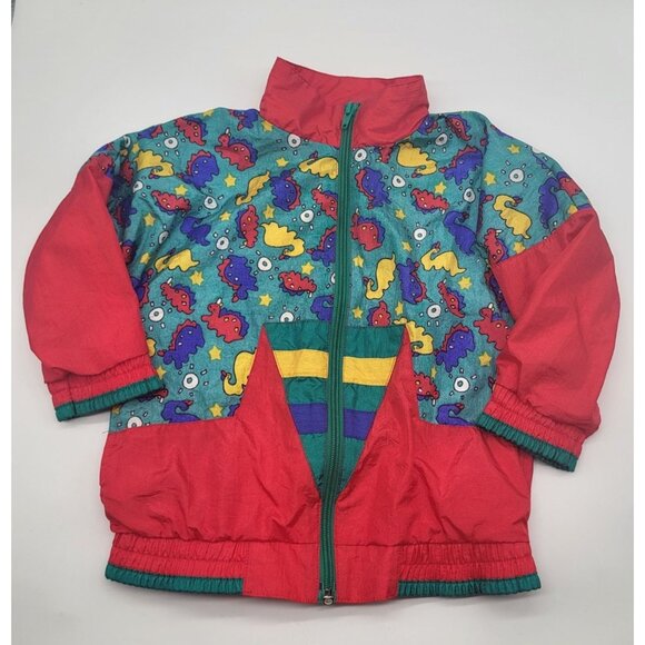 The Cuddle Club Other - VTG Cuddle Club Kids Infants 24M Windbreaker Colorful Primary Dinosaurs Retro